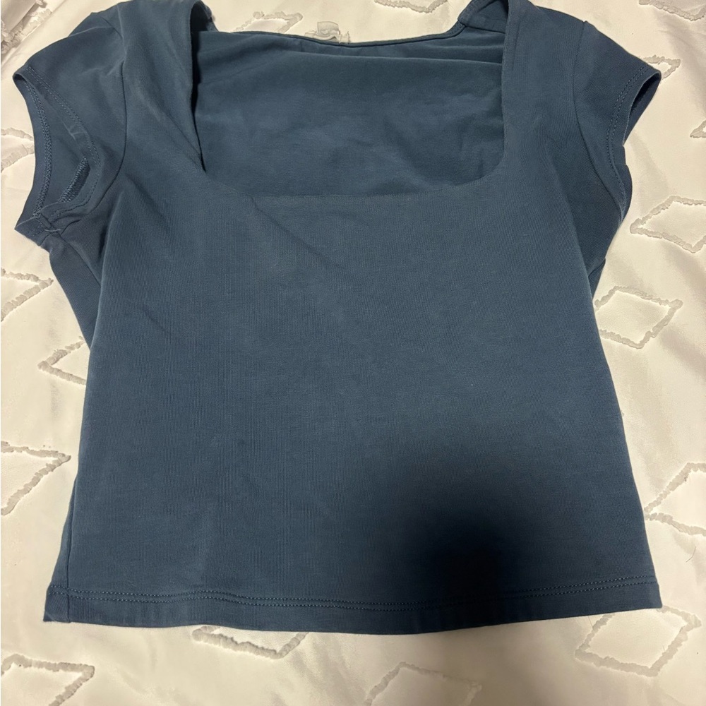 garage teal open neck top